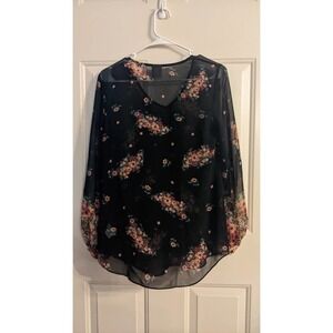 Cabi Long Sleeve Floral Blooming Blouse Sheer XS